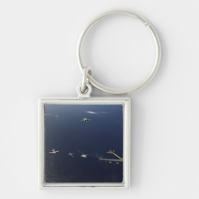 A Amerikanska Luft Force B-52 Stratofort-flygplan  Fyrkantig Silverfärgad Nyckelring (Framsidan)