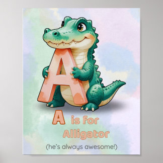 A är för Alligator - Alphabet Nursery Poster