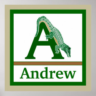 A är för Alligator and Boy Namn Wall Art för barn Poster