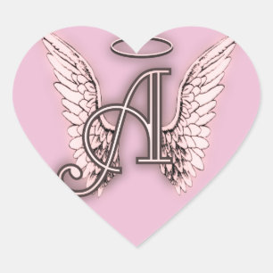 A är för Änglar Rosa Heart Hjärtformat Klistermärke
