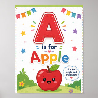 A är för Apple Alfabet Klassrum Affisch för Barn