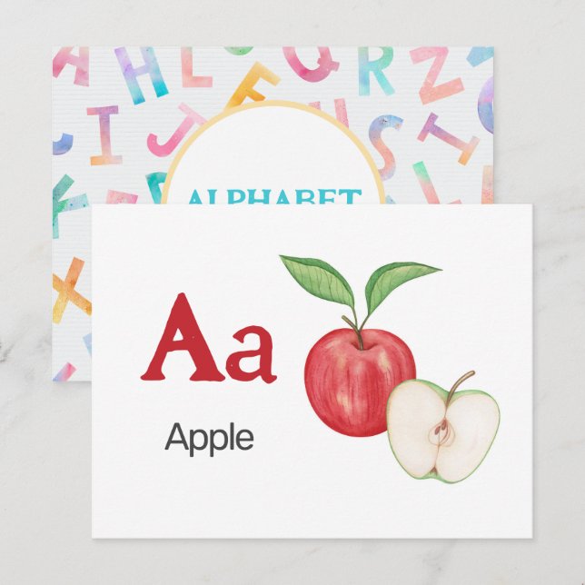 A är för Apple - Alphabet Flash-kort Vykort (Fram/baksida)