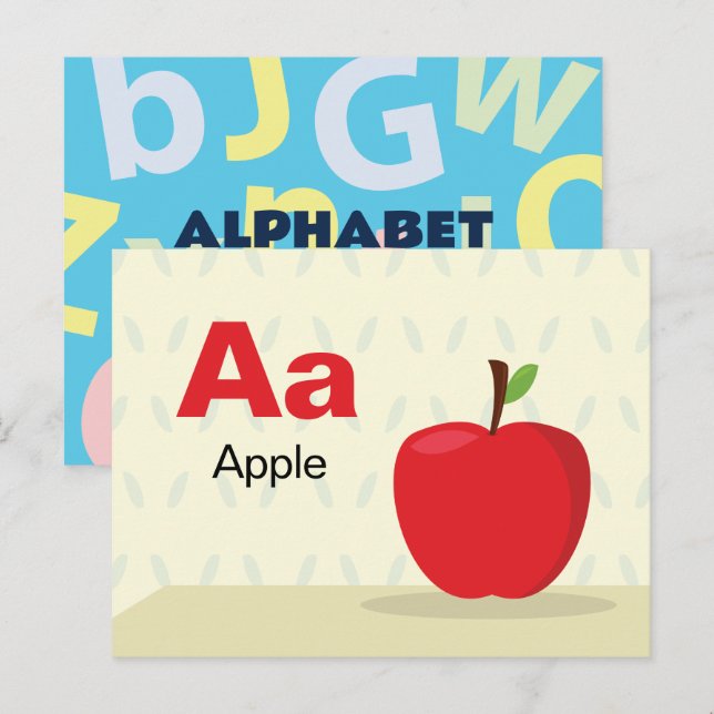 A är för Apple - Alphabet Flash-kort Vykort (Fram/baksida)
