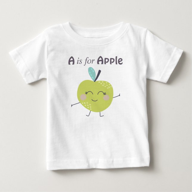 A är för illustrationen Apple Cute Alphabet Brev T Shirt (Framsida)