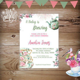 A baby andas babyskor Tea Party Inbjudningar