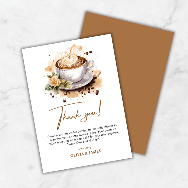 A Baby andas brunt kaffebabyskor Tack Kort (A Baby is Brewing Brown Coffee Baby Shower Thank You Card )