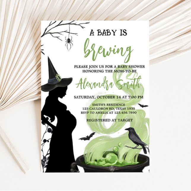 A Baby andas Grönt Halloween Baby Shower Inbjudningar (Green A Baby is Brewing Baby Shower Invitation)