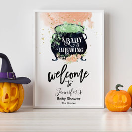 a baby andas Halloween Baby Shower Peach Poster