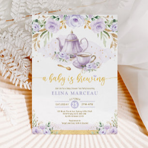 A Baby andas Lila Flower Baby Shower Tea Inbjudningar