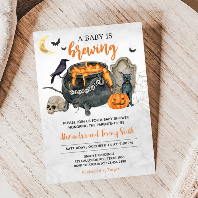 A Baby andas Orange Halloween Baby Shower Inbjudningar (Orange Halloween Baby Shower Invitation)
