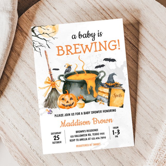 A Baby andas pumpkin Halloween Baby Shower Inbjudningar (A Baby is Brewing Witch Pumpkin Halloween Baby Shower Invitation)