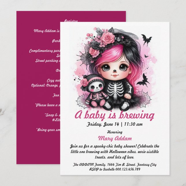 A Baby andas Rosa Halloween Baby Shower Inbjudningar (Fram/baksida)