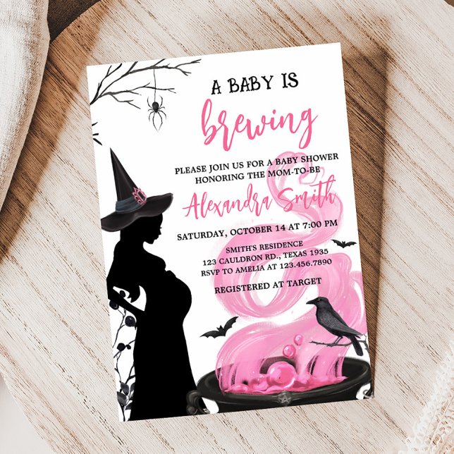 A Baby andas Rosa Witch Baby Shower Inbjudningar (Pink Witch Baby Shower Invitation)