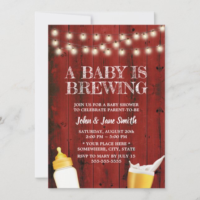 A Baby andas Rustic Red Barn Wood Baby Shower Inbjudningar (Framsida)