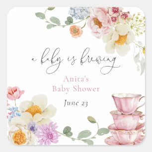 A Baby andas Wildblomme Tea Baby Shower Fyrkantigt Klistermärke