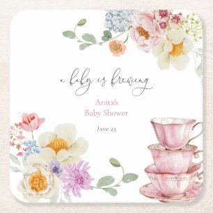 A Baby andas Wildblomme Tea Baby Shower Underlägg Papper Kvadrat