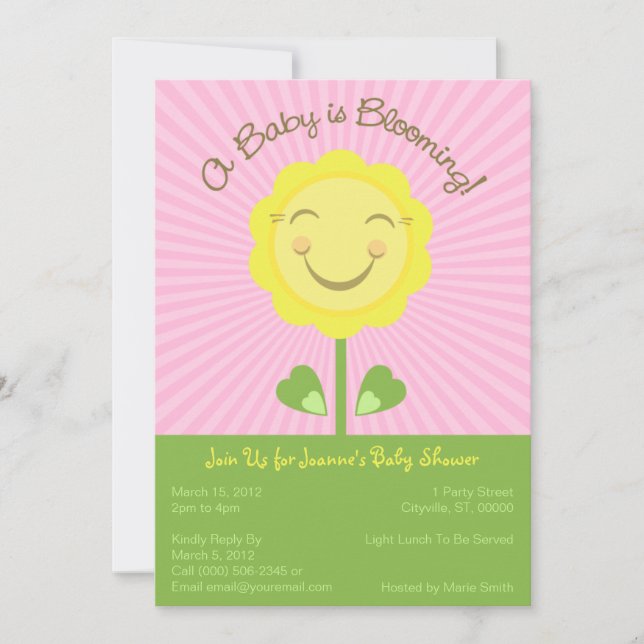 "A Baby är blommande" Baby Shower-inbjudan - Rosa Inbjudningar (Framsida)
