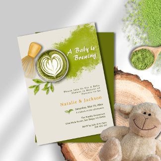 A Baby är Brett Matcha Latte Baby Shower Inbjudningar