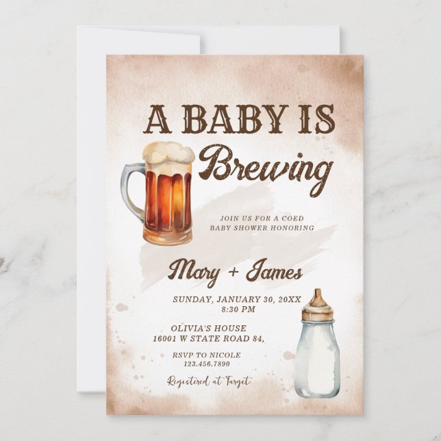 A Baby är Brett vattenfärgsfärgat babyskor Inbjudningar (Framsida)