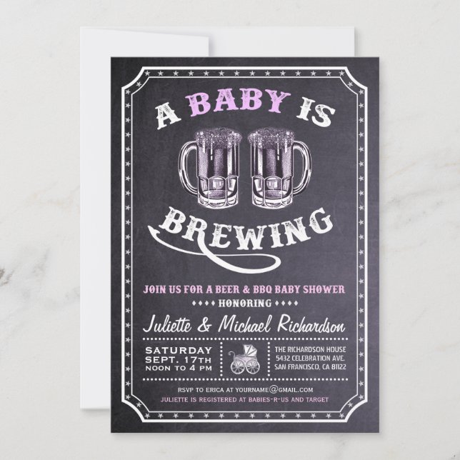 "A Baby är Brewing" Baby Shower-inbjudningar (Girl Inbjudningar (Framsida)
