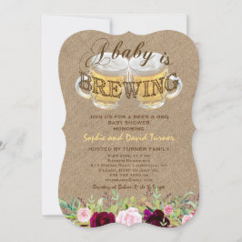 A Baby är BREWING Burlap Blommigt Baby Shower Inbjudningar