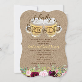 A Baby är BREWING Burlap Blommigt Baby Shower Inbjudningar