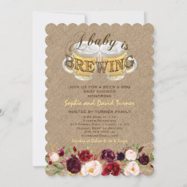 A Baby är BREWING Burlap Flowers BBQ Baby Shower Inbjudningar