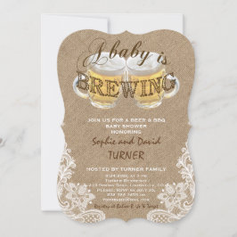 A Baby är BREWING Burlap Snöre Baby Shower Inbjudningar