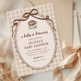 A Baby är Brewing Gingham Coffee Baby Shower Inbjudningar