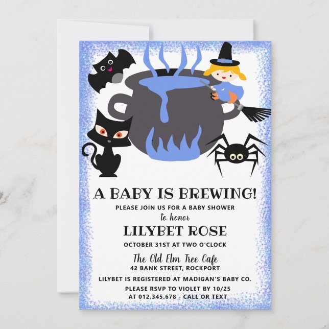 A Baby bringar Cauldron Halloween Baby Shower Inbjudningar (Framsida)