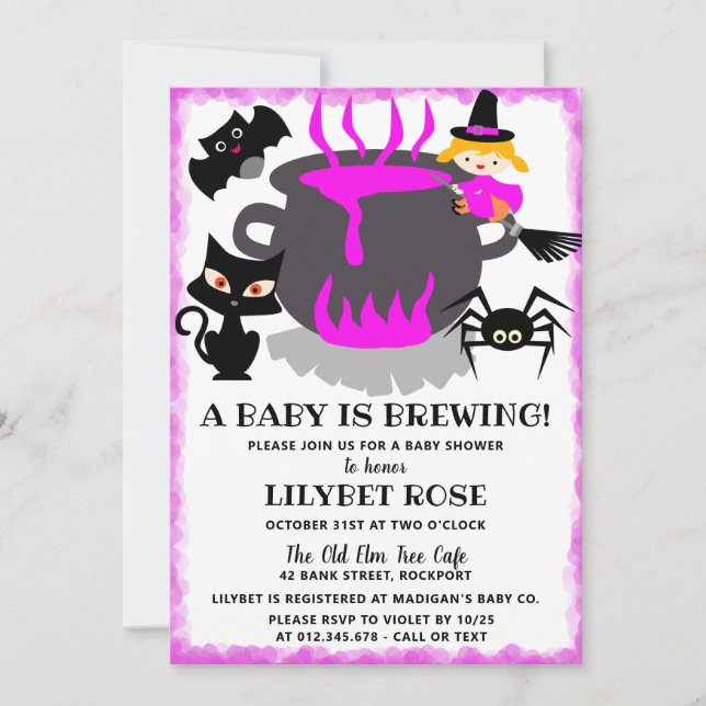 A Baby bringar Cauldron Halloween Baby Shower Inbjudningar (Framsida)