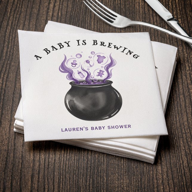 A Baby bringar Cauldron Halloween Baby Shower Pappersservett (A Baby is Brewing Cauldron Halloween Baby Shower Napkins
)