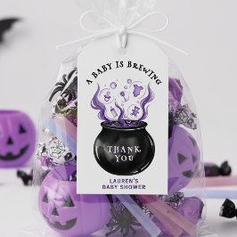 A Baby bringar Cauldron Halloween Baby Shower Presentetikett
