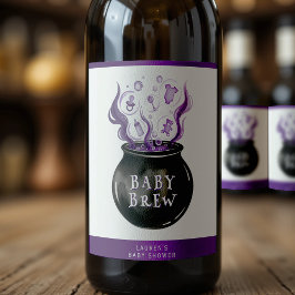 A Baby bringar Cauldron Halloween Baby Shower Vinflaska Etikett