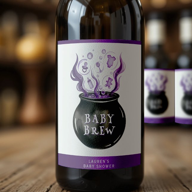 A Baby bringar Cauldron Halloween Baby Shower Vinflaska Etikett (A Baby is Brewing Cauldron Halloween Baby Shower Wine Label
)