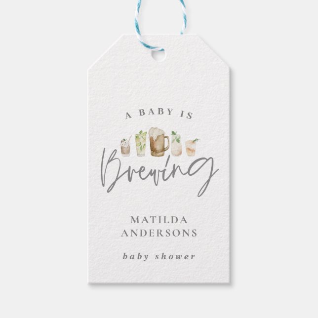 A baby bringar en öldryck med vattenfärg presentetikett (Framsidan)