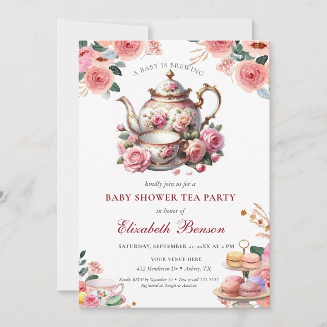 A Baby brinner , blommiga babyskor Tea Inbjudningar (Framsida)