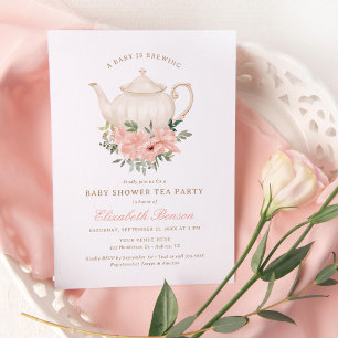 A Baby brinner Blommigt Tea Party Baby Shower Inbjudningar