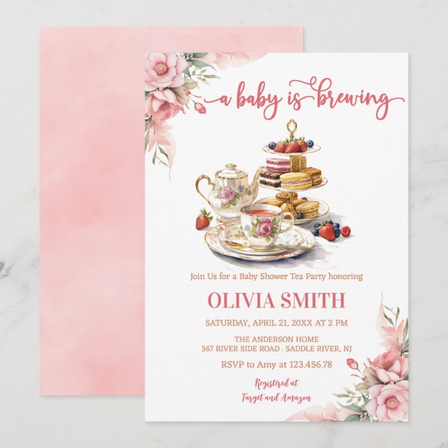 A Baby brinner blommigt Tea Party Baby Shower Inbjudningar (Fram/baksida)