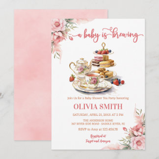 A Baby brinner blommigt Tea Party Baby Shower Inbjudningar