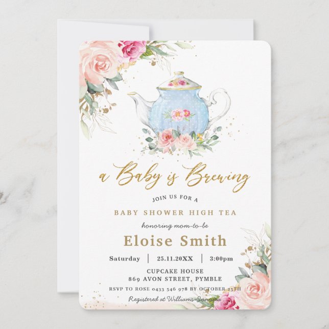 A Baby brinner en stor Party-babystötare i Tea Inbjudningar (Framsida)