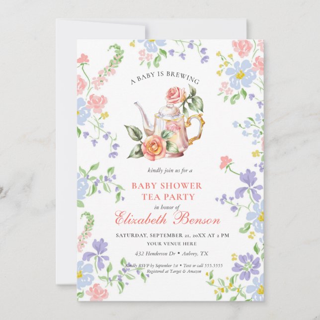 A Baby brinner  Flower Baby Shower Tea Inv Inbjudningar (Framsida)