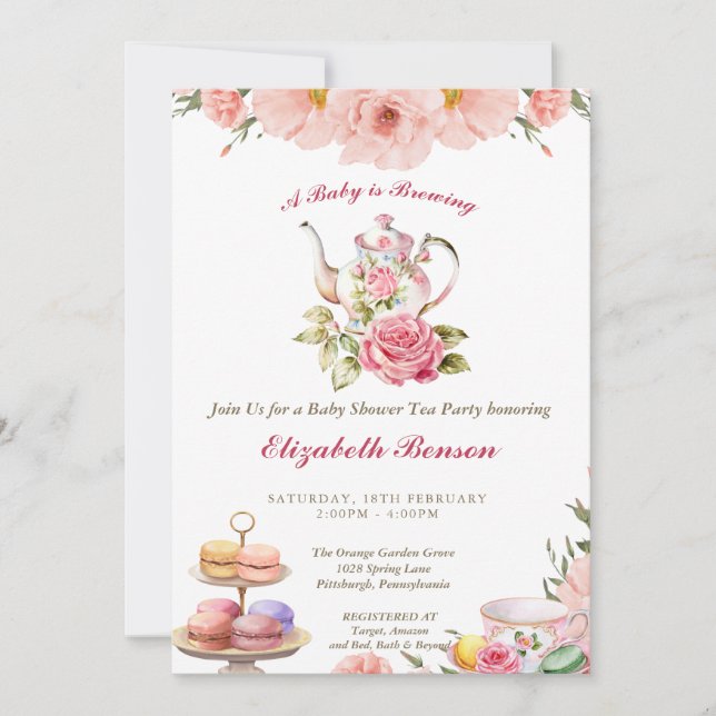A Baby brinner  Flower Baby Shower Tea Inv Inbjudningar (Framsida)