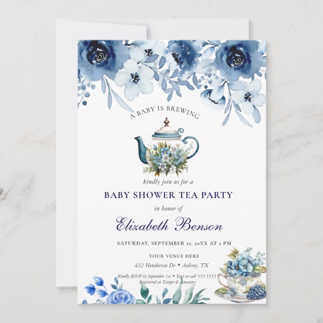 A Baby brinner  Flower Baby Shower Tea Inv Inbjudningar (Framsida)