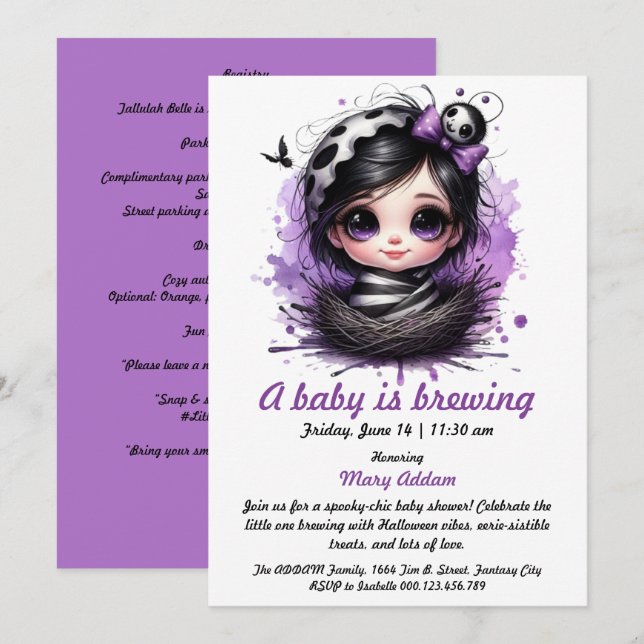 A Baby brinner - Gothic Halloween Baby Shower Inbjudningar (Fram/baksida)