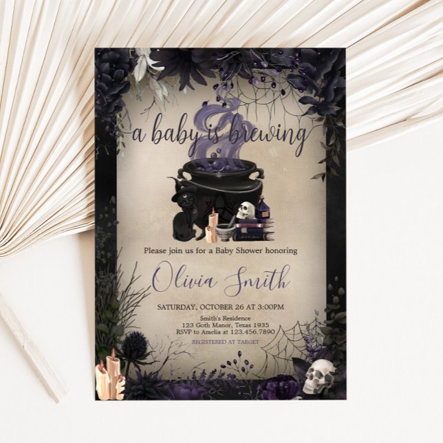 A Baby brinner Gothic Halloween Baby Shower Inbjudningar (Halloween A Baby is Brewing Baby Shower Invitation
)