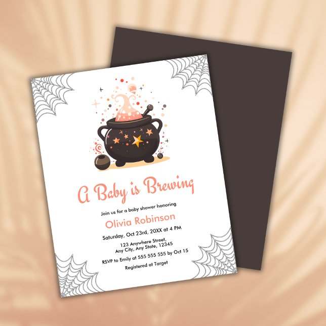 A Baby brinner Halloween Baby Shower Inbjudan (Budget Orange A Baby is Brewing Cauldron Halloween Baby Shower Invitation  )