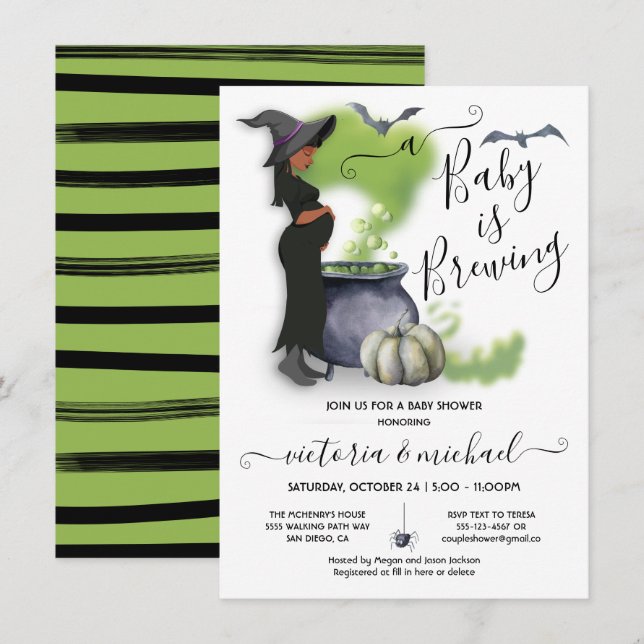 A Baby brinner i Pregant Witch Baby Shower Invita Inbjudningar (Fram/baksida)