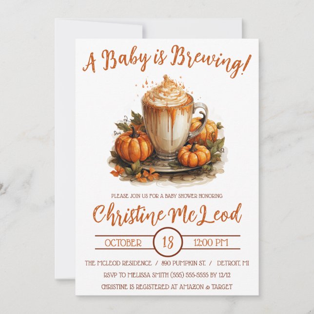 A Baby brinner, Pumpkin Spice Latte Baby Shower Inbjudningar (Framsida)