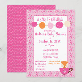 A Baby brinner Rosa Tekopp Flicka Shower Inbjudningar